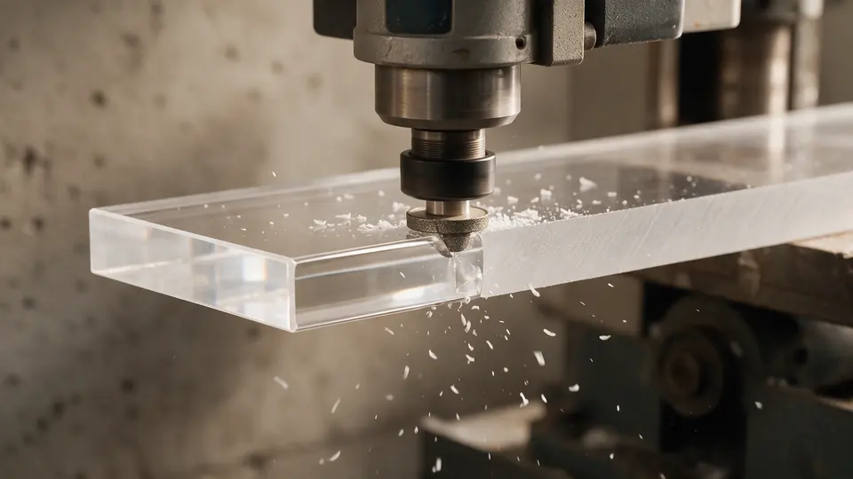 Diamentowe polerowanie krawędzi płyty plexi 15 mm